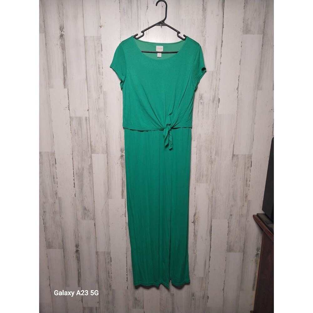 Chico's 1 Solid Pop Over Paige Maxi Dress Solid Green Beach Vacation